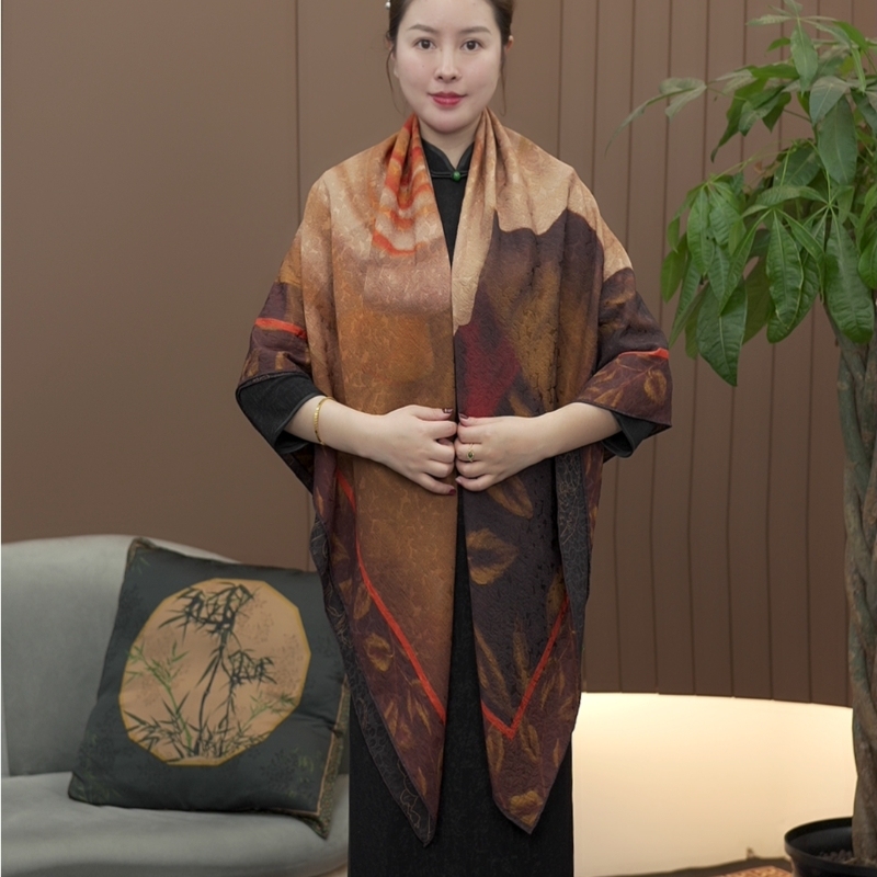 JZ-新款【如沐春风】140*140冠乐皱双面双色丝巾围巾披肩