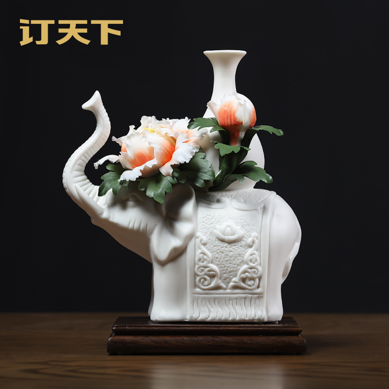 《富贵吉祥》陶瓷花摆件德化白瓷大象家居装饰工艺品送长辈乔迁礼物