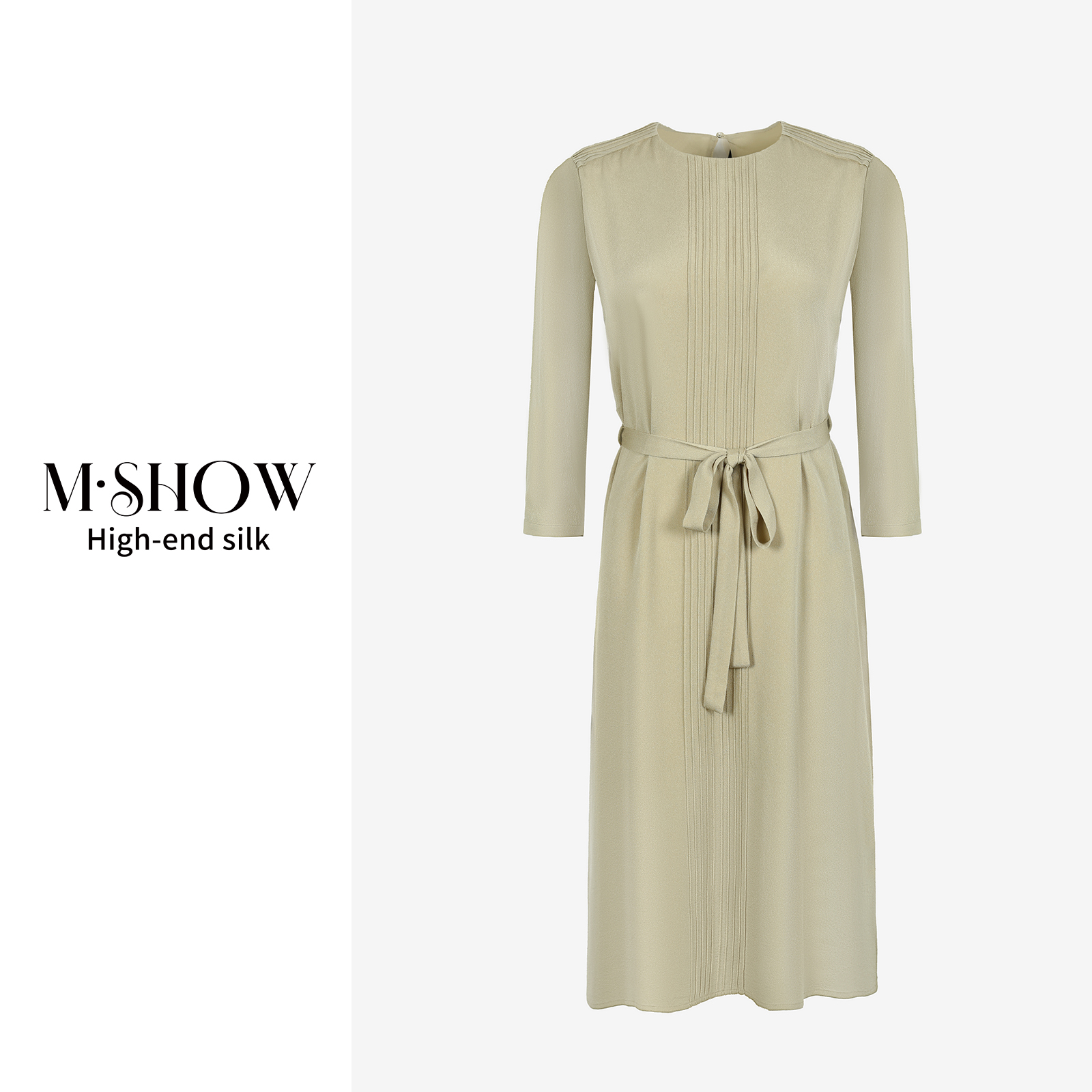 【重磅真丝】100%桑蚕丝23姆米鬼绉双层重工打条女士连衣裙8913L