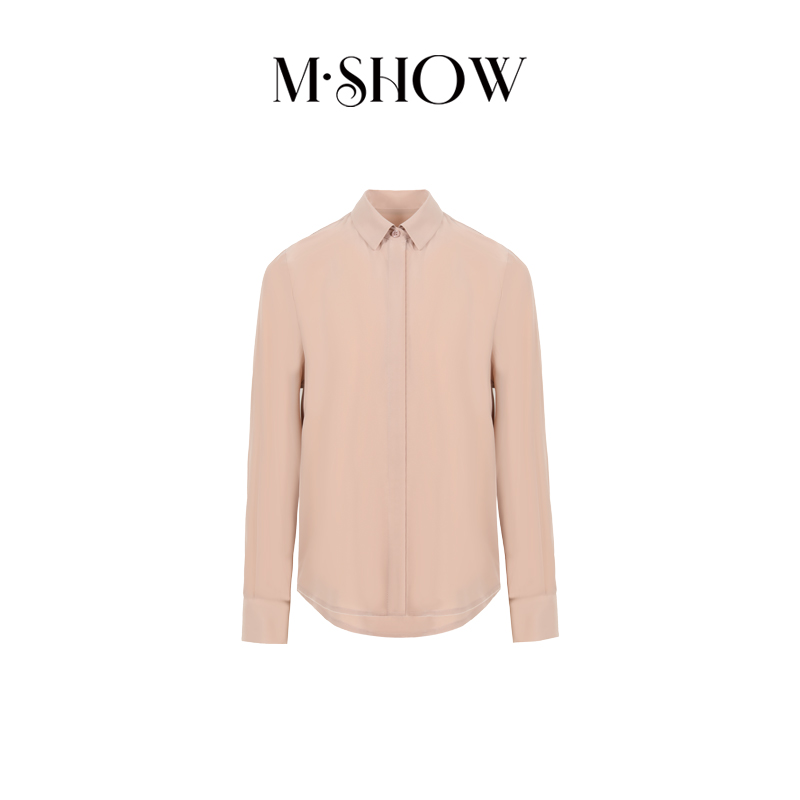 【重磅真丝】100%桑蚕丝22姆米重绉小方领长袖真丝女士衬衫8986C