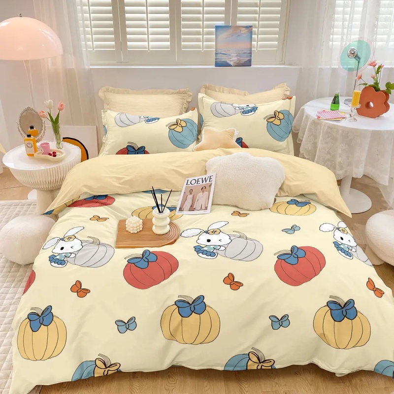 双人床单-【南瓜兔】尺寸：2米*2.3米成品床单亲肤布床斜纹网红磨毛