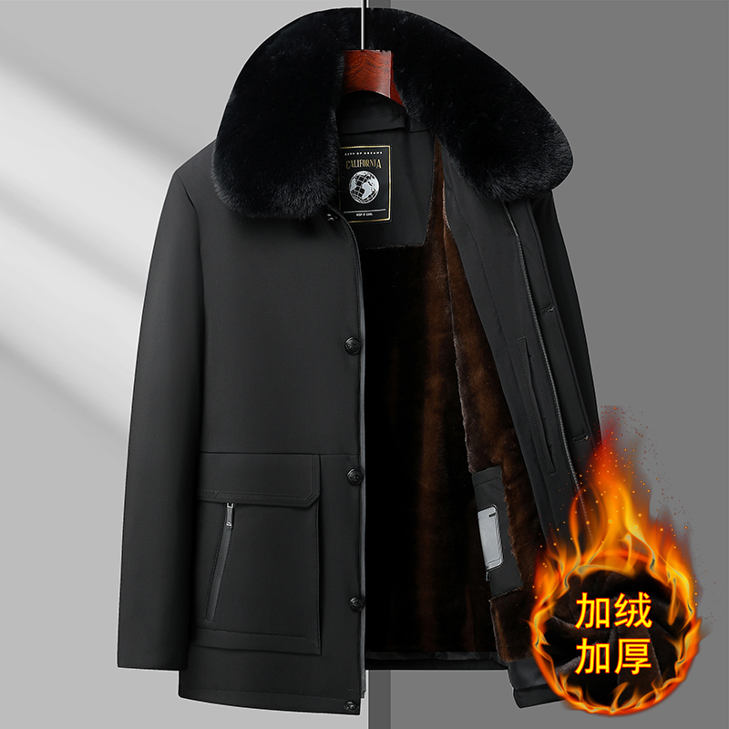 啄木鸟中老年爸爸新款高档冬季外套加绒加厚活里活面保暖防寒棉衣