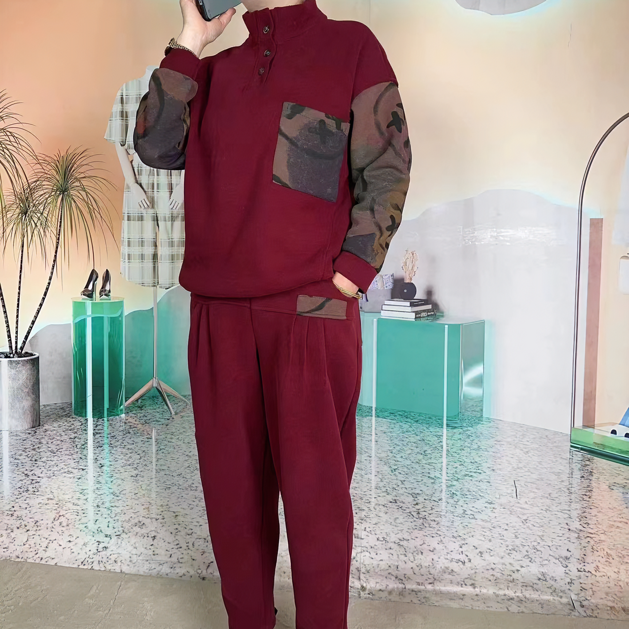 凯诗尔2024春季休闲运动时尚套头印花时尚套装