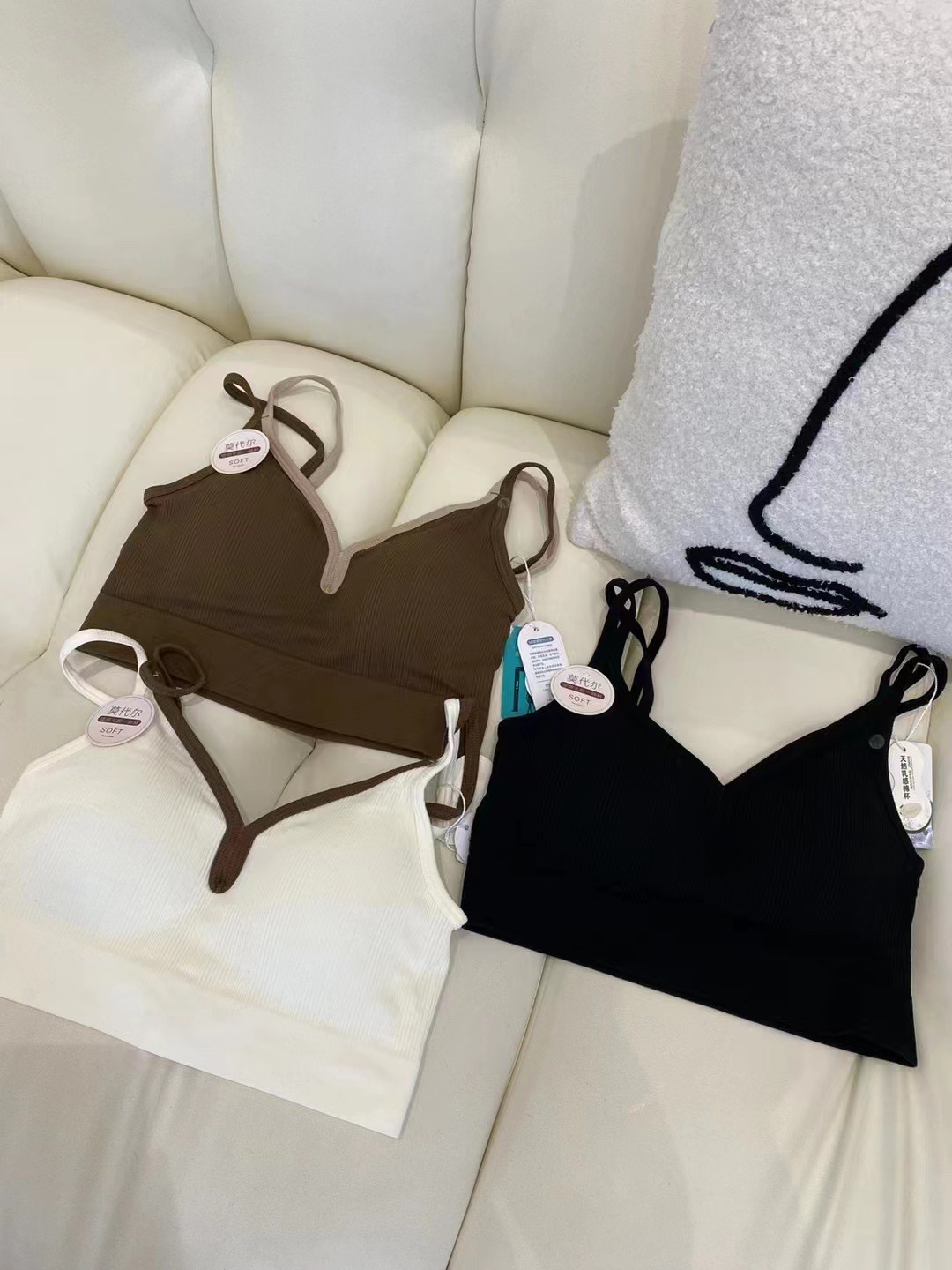 ODUOER【实体同款】时尚拼接美背打底bra7A抑菌莫代尔一体杯吊带