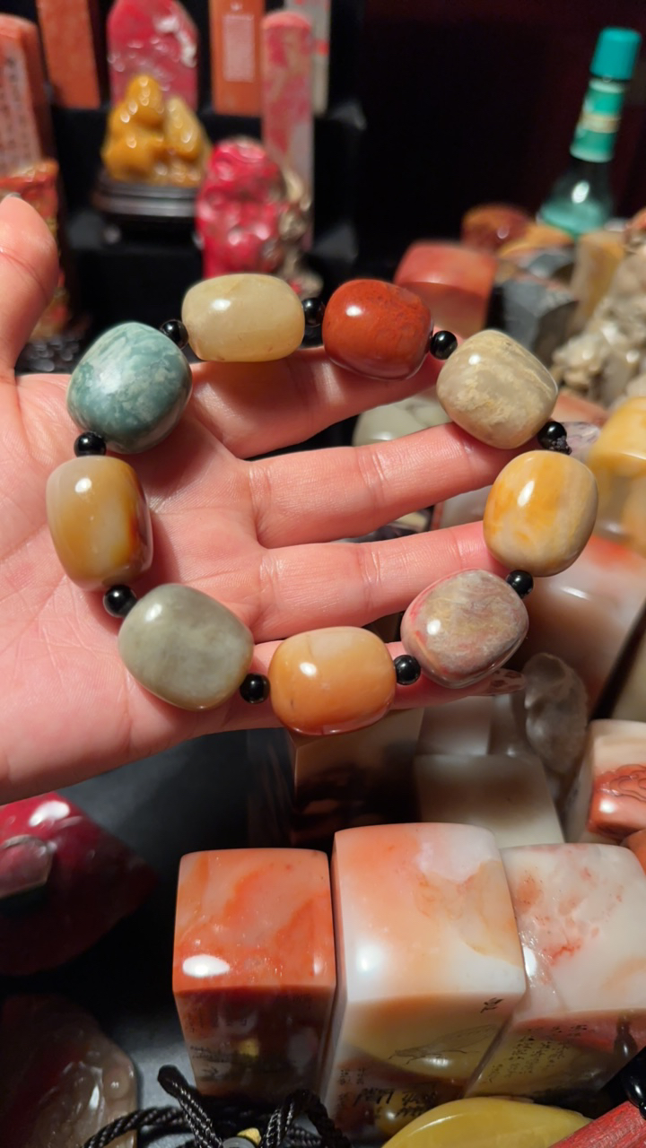 时尚复古新疆金丝玉石英质玉手链彩玉戈壁玉手链