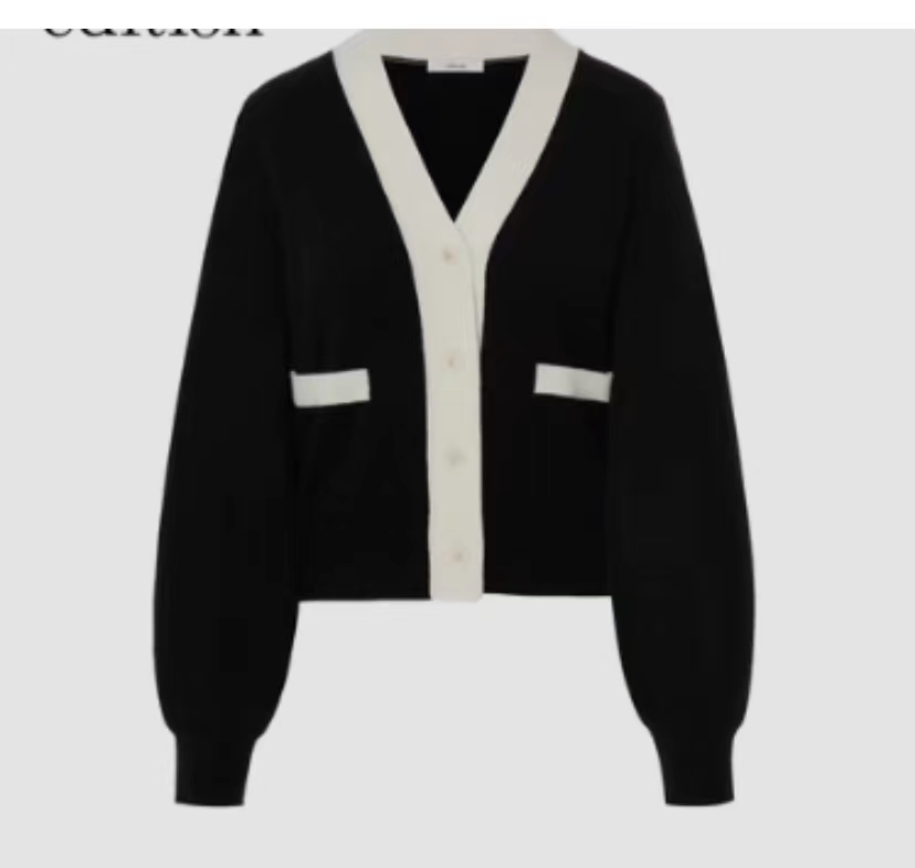 E 迪 粗 针V领羊毛开衫 亲肤不扎人  轻奢针织时尚秋冬