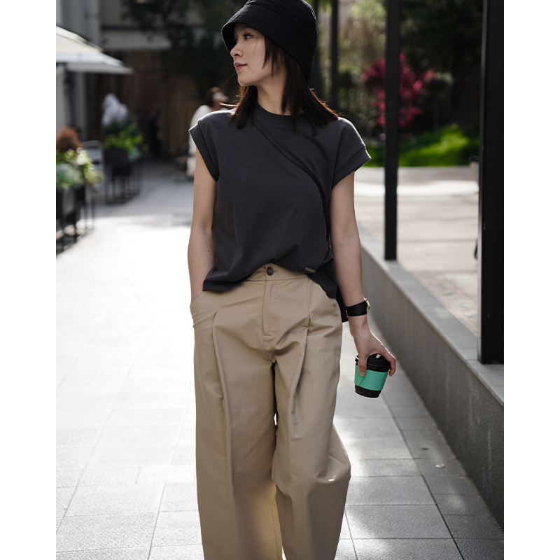 【MEINLY  CHEN】【无袖T】高端设计师款百搭简约圆领T恤824172