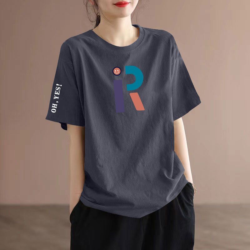 2024夏装新款短袖T恤年轻妈妈大码宽松藏肉遮肚减龄字母印花上衣