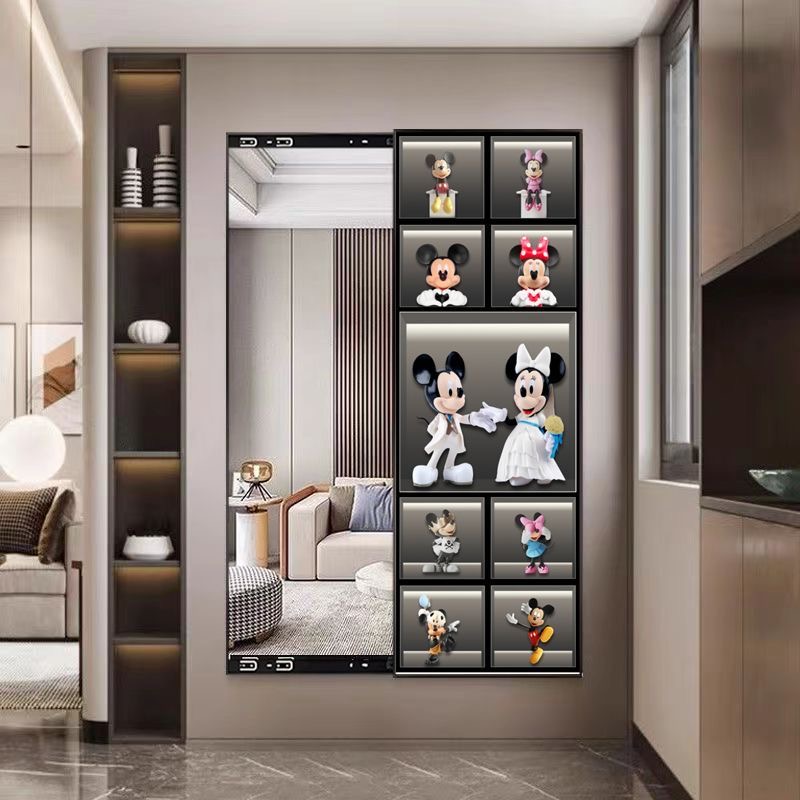 网红米奇隐藏式推拉镜玄关卧室装饰画可关闭全身镜隐藏式穿衣镜