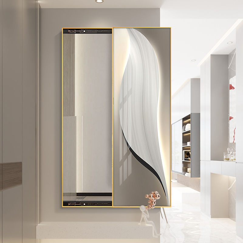 轻奢风艺术隐藏式推拉镜穿衣镜玄关客厅卧室装饰画全身试衣镜挂画