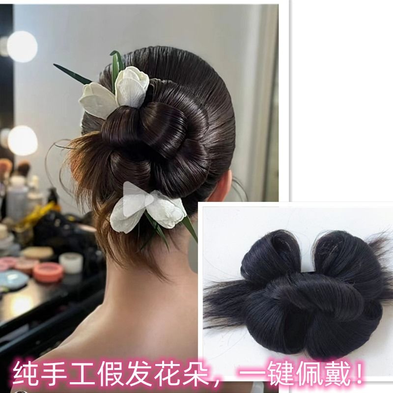 纯手工假发花朵秀禾发型走秀婚纱照国风湿发片新娘仿真发中式敬酒