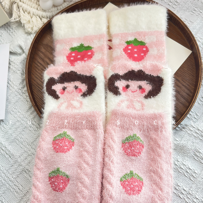 袜子女水貂绒毛毛袜子女冬季保暖睡眠袜加厚保暖地板珊瑚绒中筒袜