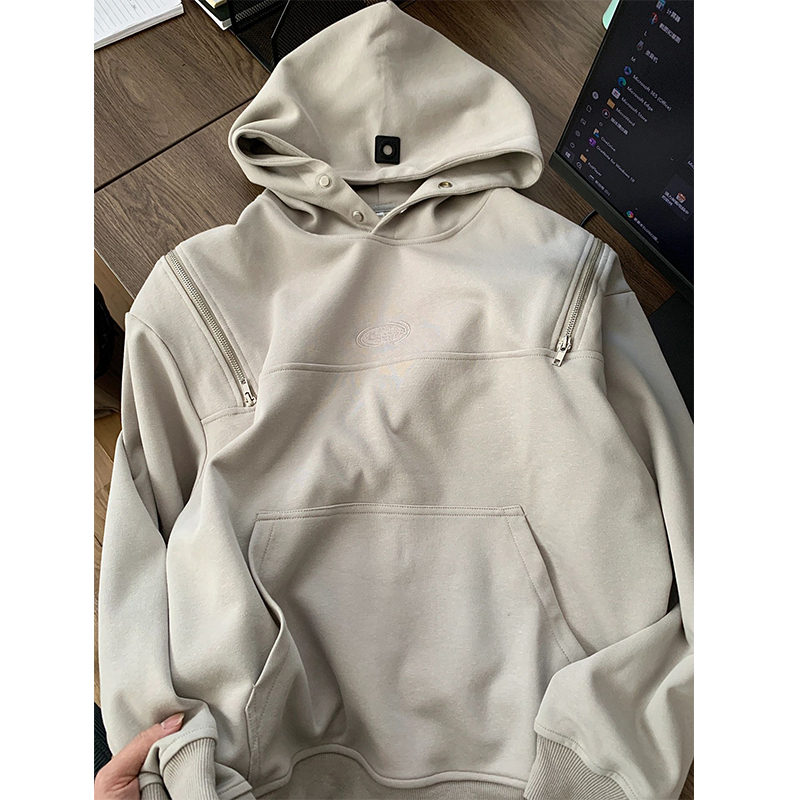 美式复古灰色连帽卫衣男女春秋oversize小众休闲宽松长袖上衣