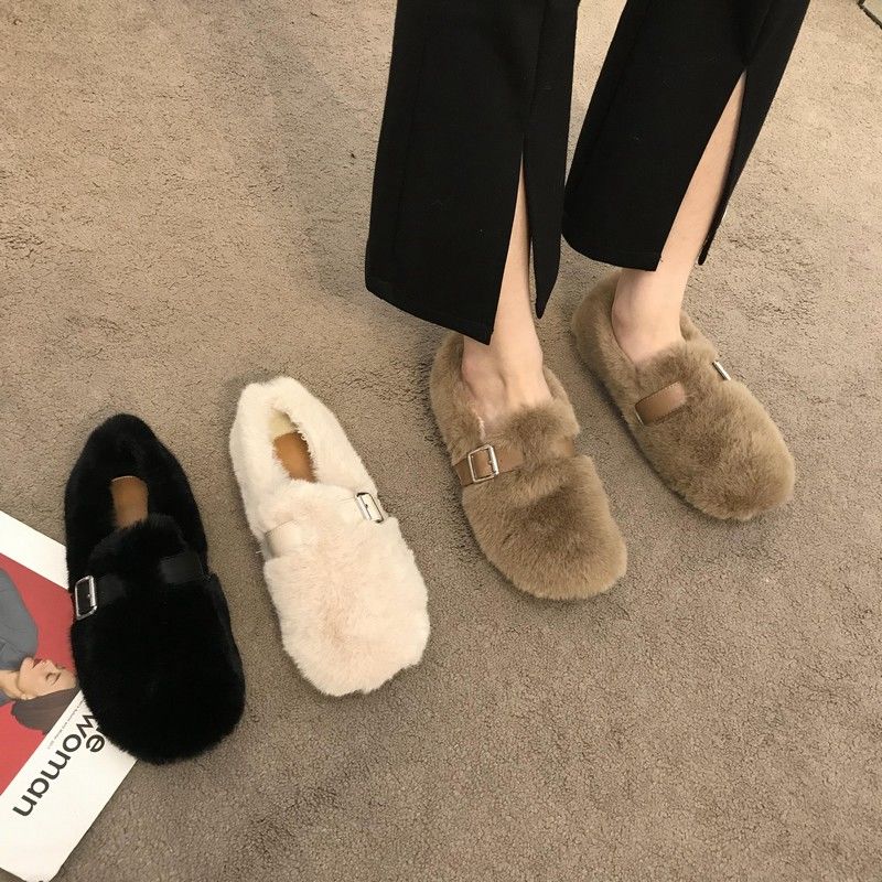 毛毛鞋女冬外穿厚底加绒水貂毛一脚蹬豆豆鞋保暖仙女棉瓢单鞋名媛