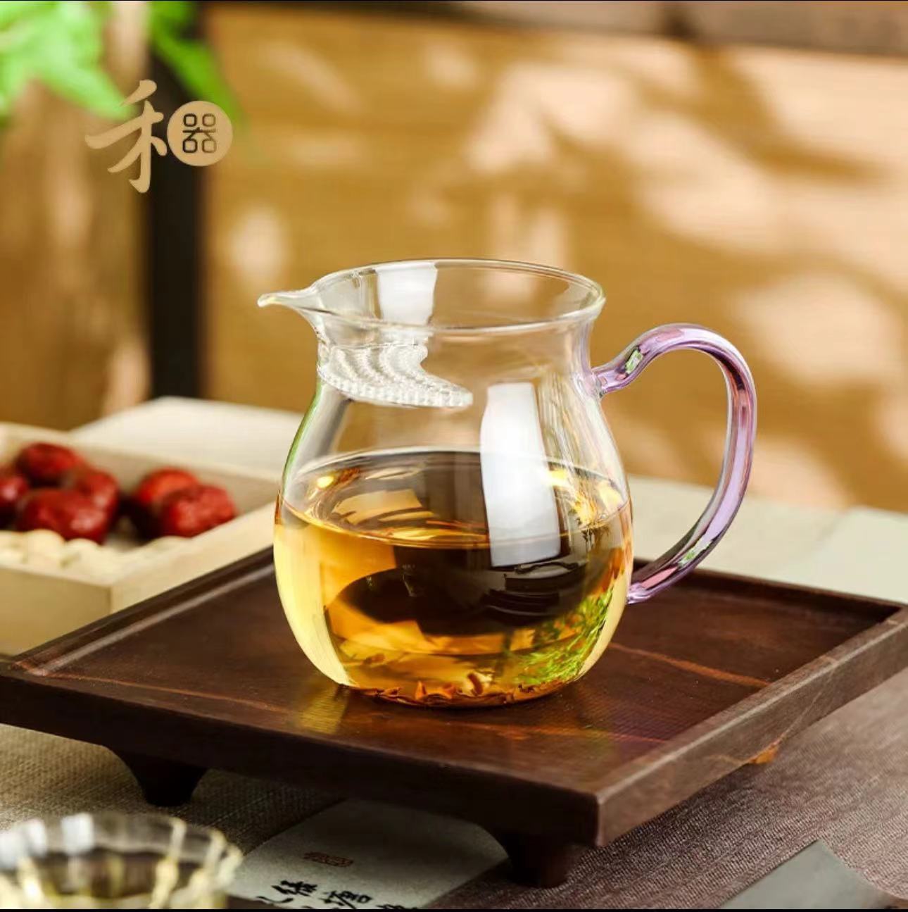 禾器观禄浅紫把手煮茶器玻璃公道杯加厚泡茶过滤分茶器月牙公杯