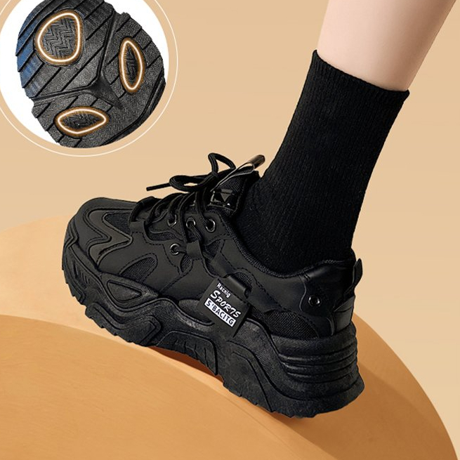 Vintage显脚小黑色老爹鞋女新款欧货爆款百搭软底休闲运动鞋网面