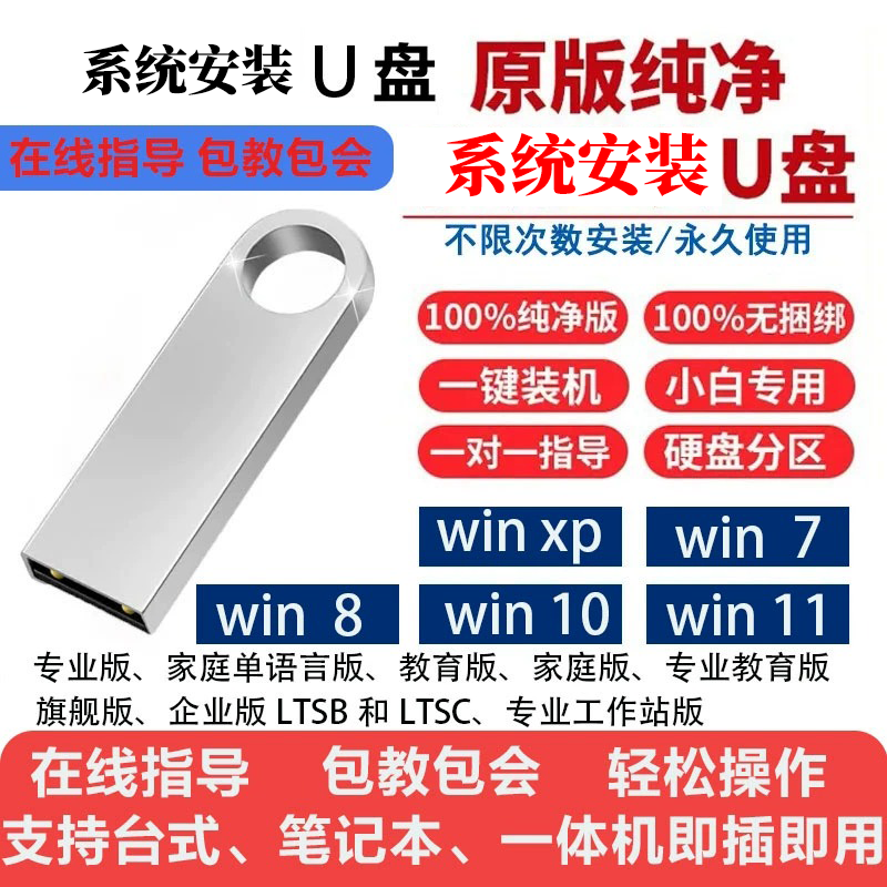远程系统U盘电脑系统U盘PE启动盘一键装机一对一指导两用高速usb