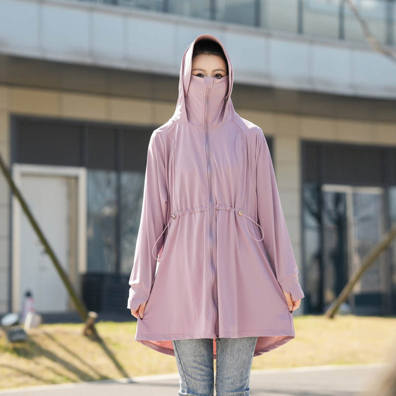 250斤胖mm超大码女装中长款冰丝大帽檐防晒衣收腰防紫外线上衣