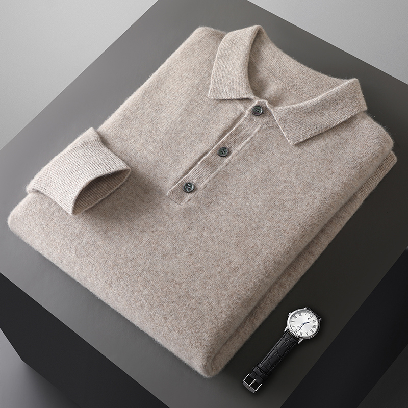 新款秋冬季针织POLO领羊毛衫长袖翻领加厚时尚百搭带扣保暖羊毛衫