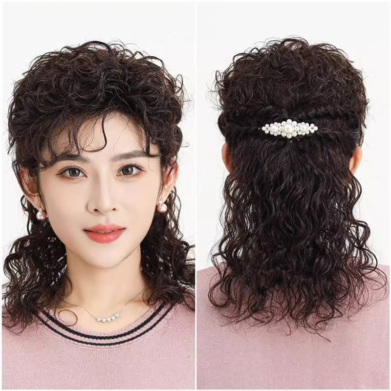 假发女时尚百变不伤发中老年妈妈发型羊毛卷半扎可盘发假发