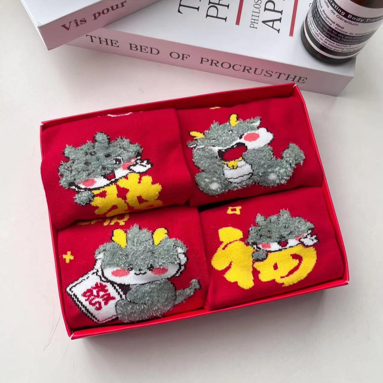 玛万生活舒适棉开运红袜