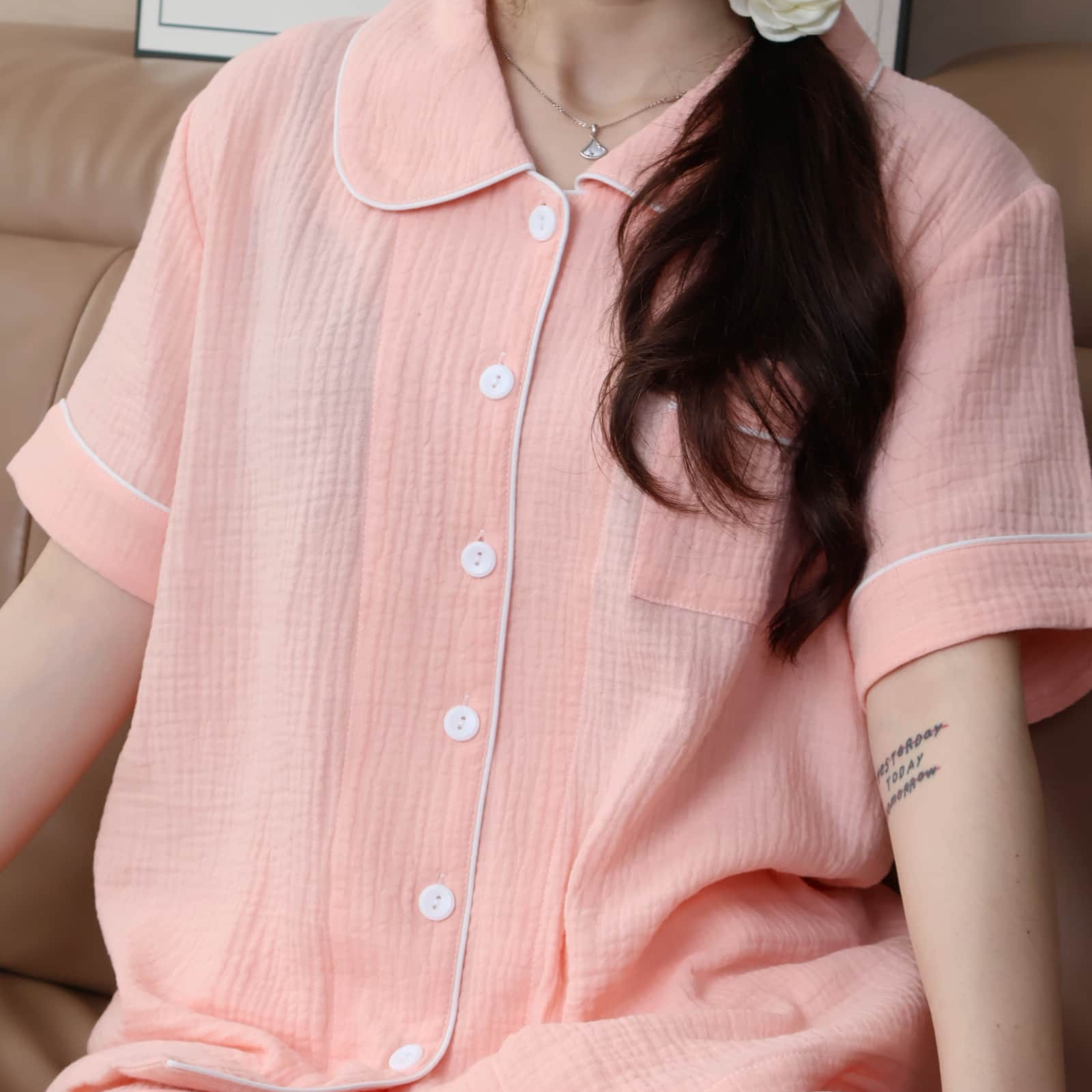 玛万MAWALIFE双层纱品梦情侣舒适休闲家居服短袖长裤2件套