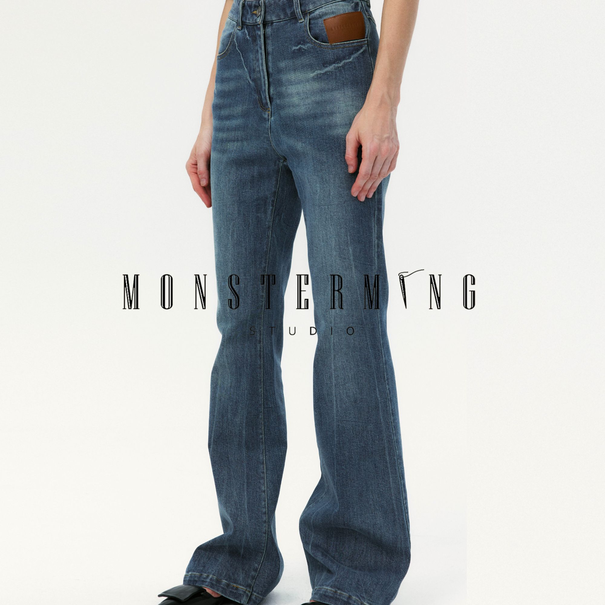  【明星同款】MONSTERMING 喇叭牛仔裤蕾丝印花半裙套装