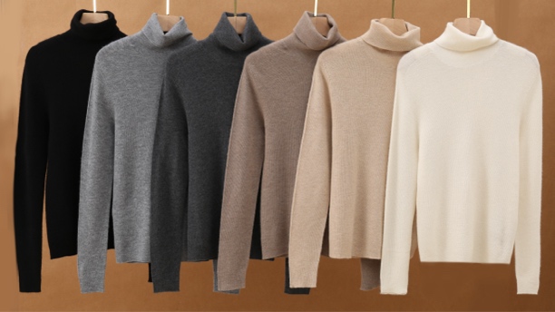 高奢山羊绒精纺68支3股两翻领女士打底衫超柔软22507