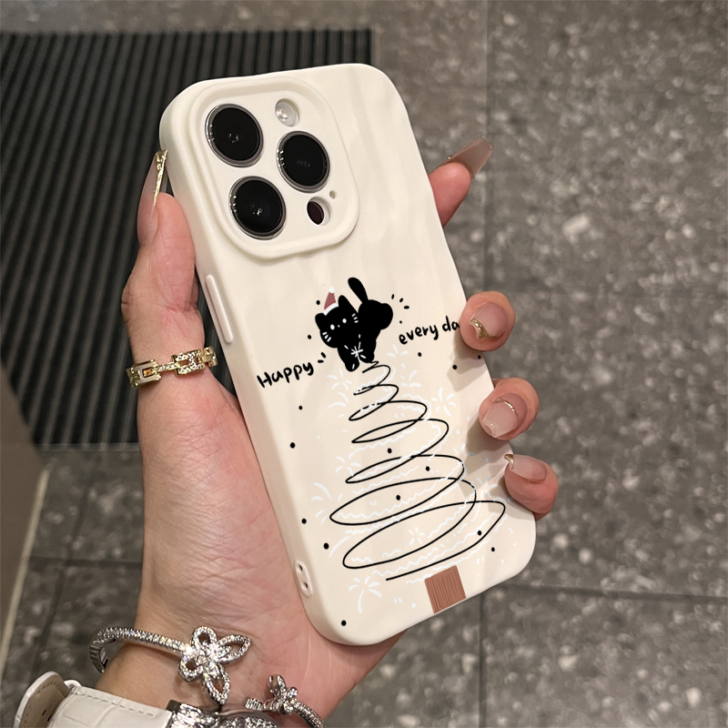圣诞猫咪苹果15promax手机壳iphone14/13卡通12折皱壳11/xr/8p/7