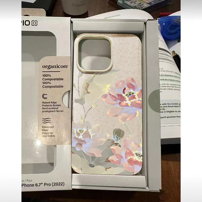 三朵荷花iphone15promax手机壳14苹果13小麦壳12/11软壳xr/xs/7/8