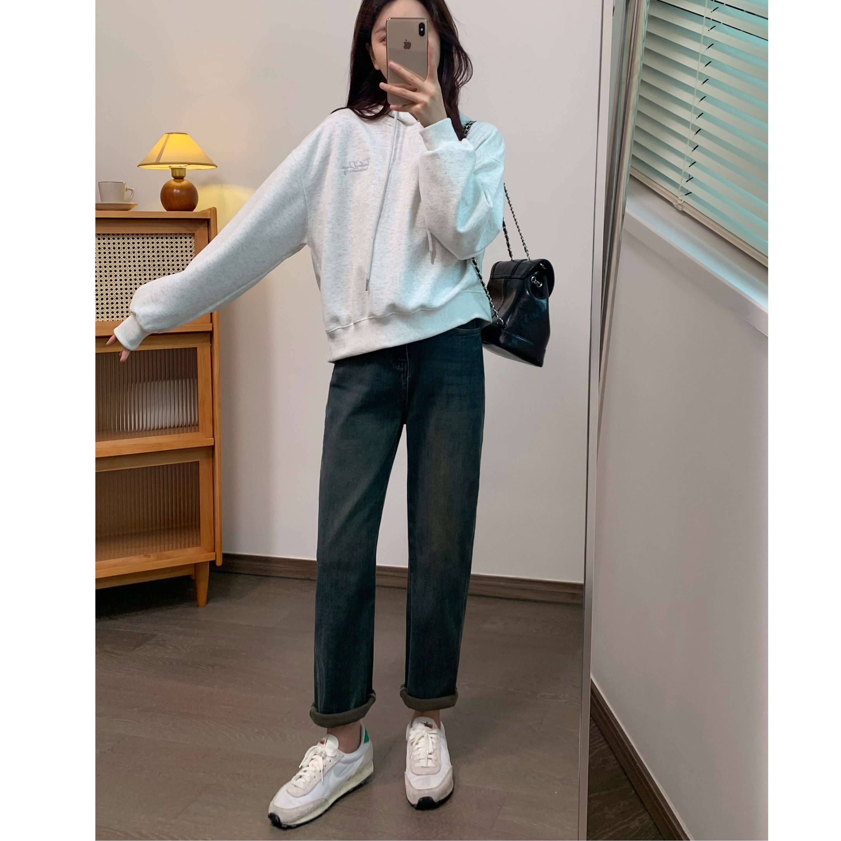 JX【卷边男友】秋季韩版新款卷边男友牛仔长裤牛仔裤