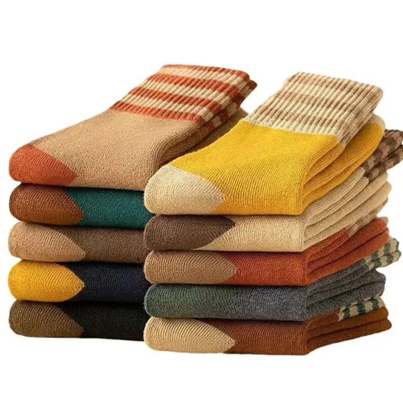 2024新款女士中筒袜秋冬季长袜毛圈袜冬天加绒加厚保暖棉袜