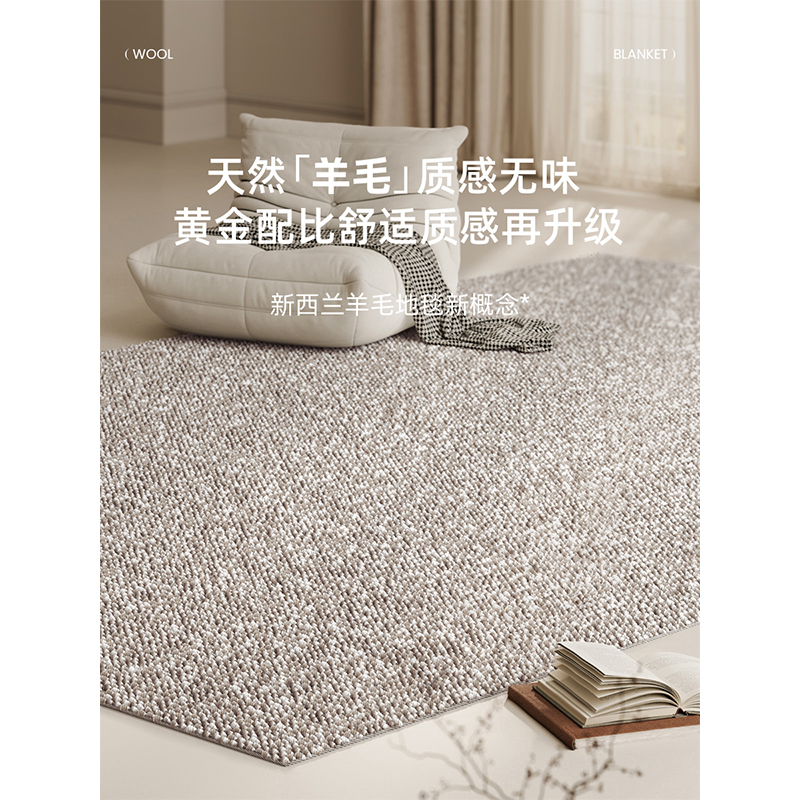 AOVOC 进口羊毛地毯客厅素色高级感轻奢卧室沙发侘寂耐脏纯色新款