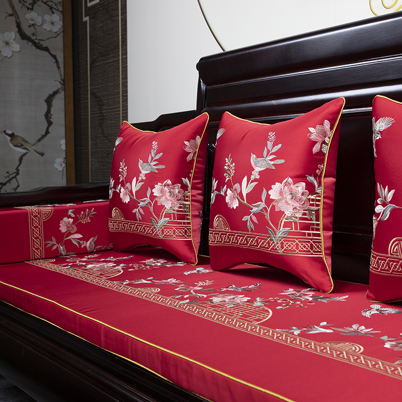 红木沙发坐垫刺绣防滑四季通用新中式座垫可拆红木椅罗汉床坐垫