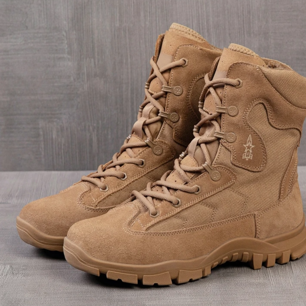 新款夏季真皮火箭战靴棕色训练靴军迷防滑耐磨侧拉链沙漠靴训练靴