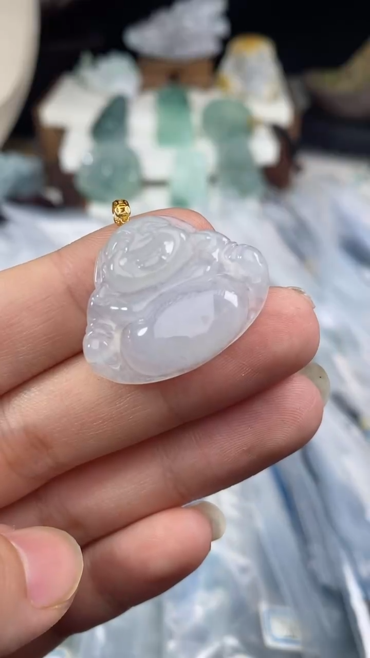 【闪购商品】翡翠佛公18K金镶嵌9145