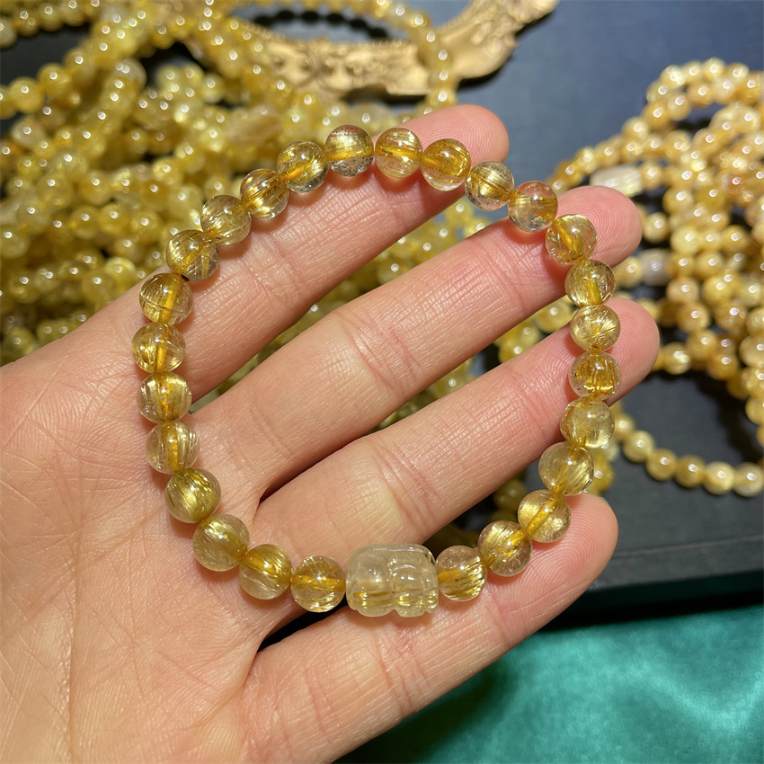 7mm天然金发晶貔貅水晶手链简约单圈小众设计感闺蜜手串