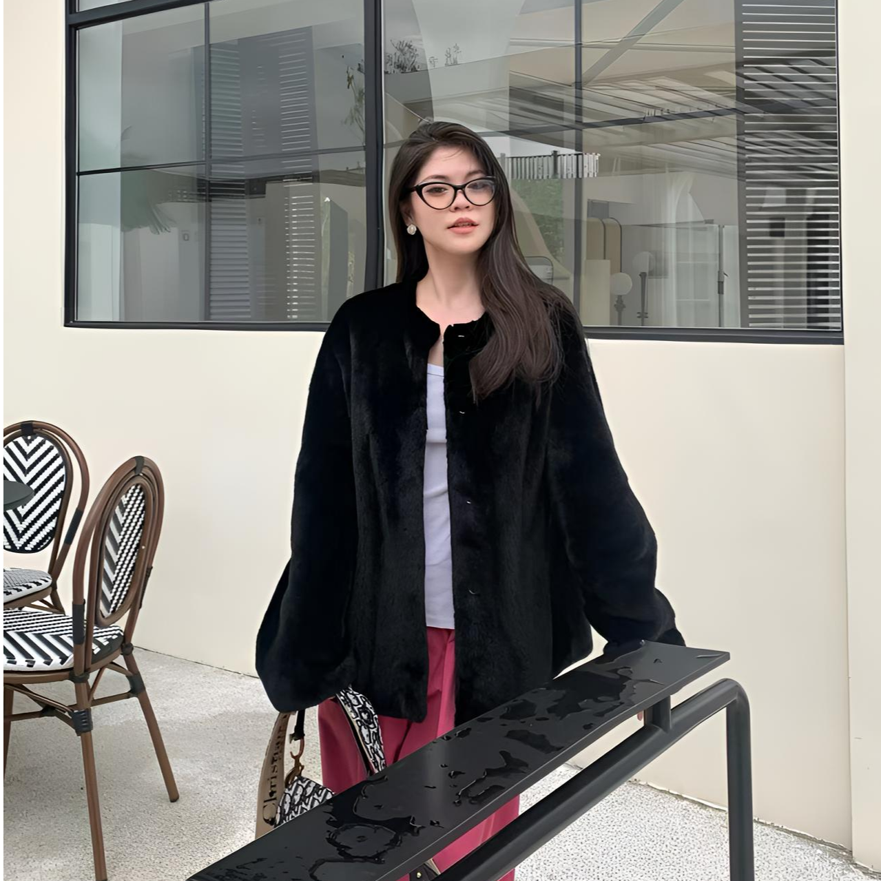 【CC心动貂65cm】进口天鹅绒紫标短二水貂皮草圆领慵懒显瘦貂皮大衣