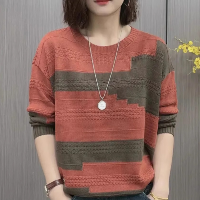 毛衣女装2025新款潮秋冬季拼色针织打底衫洋气减龄宽松外搭上衣服