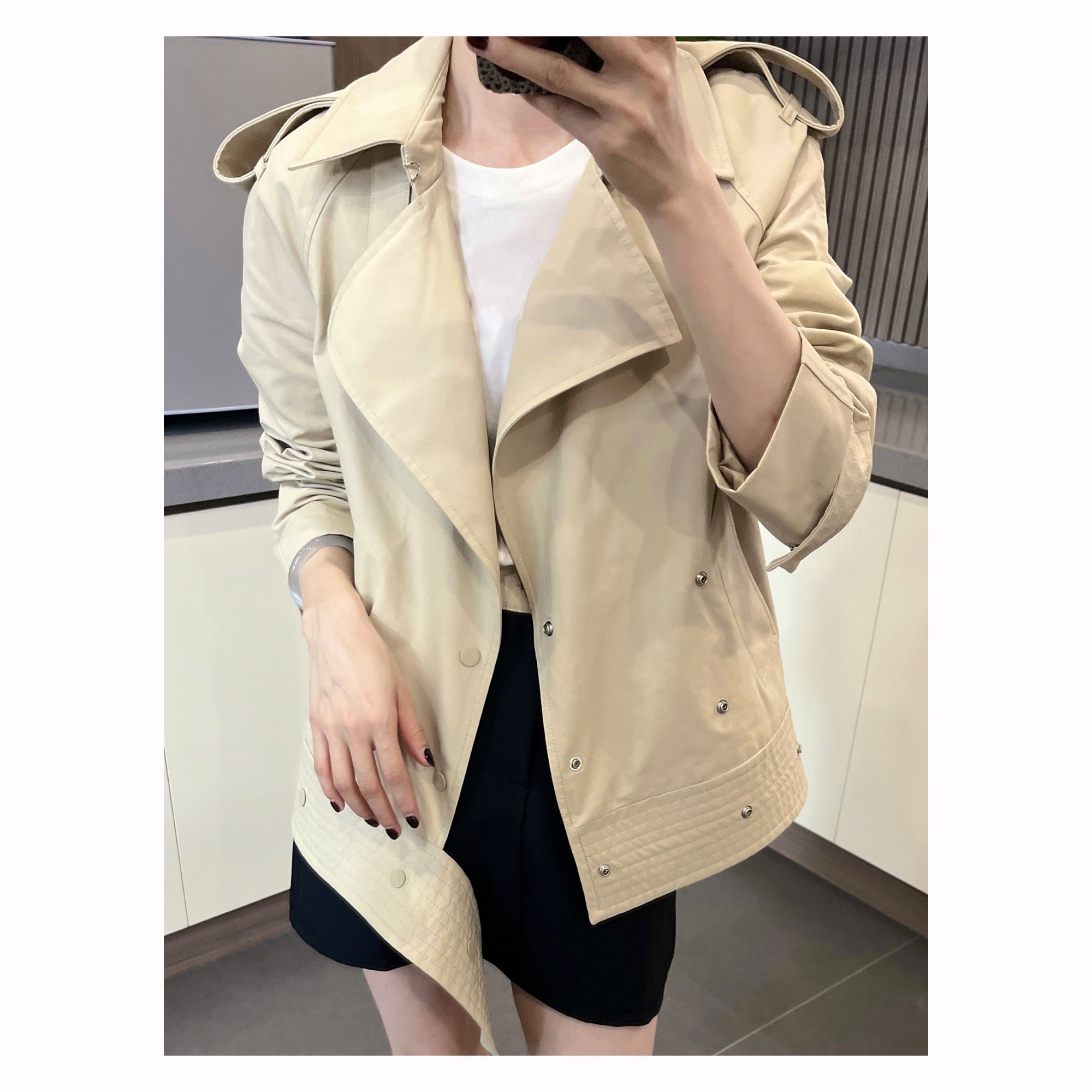 25秋新款机车风双排扣翻领慵懒洒脱帅气短款外套百搭