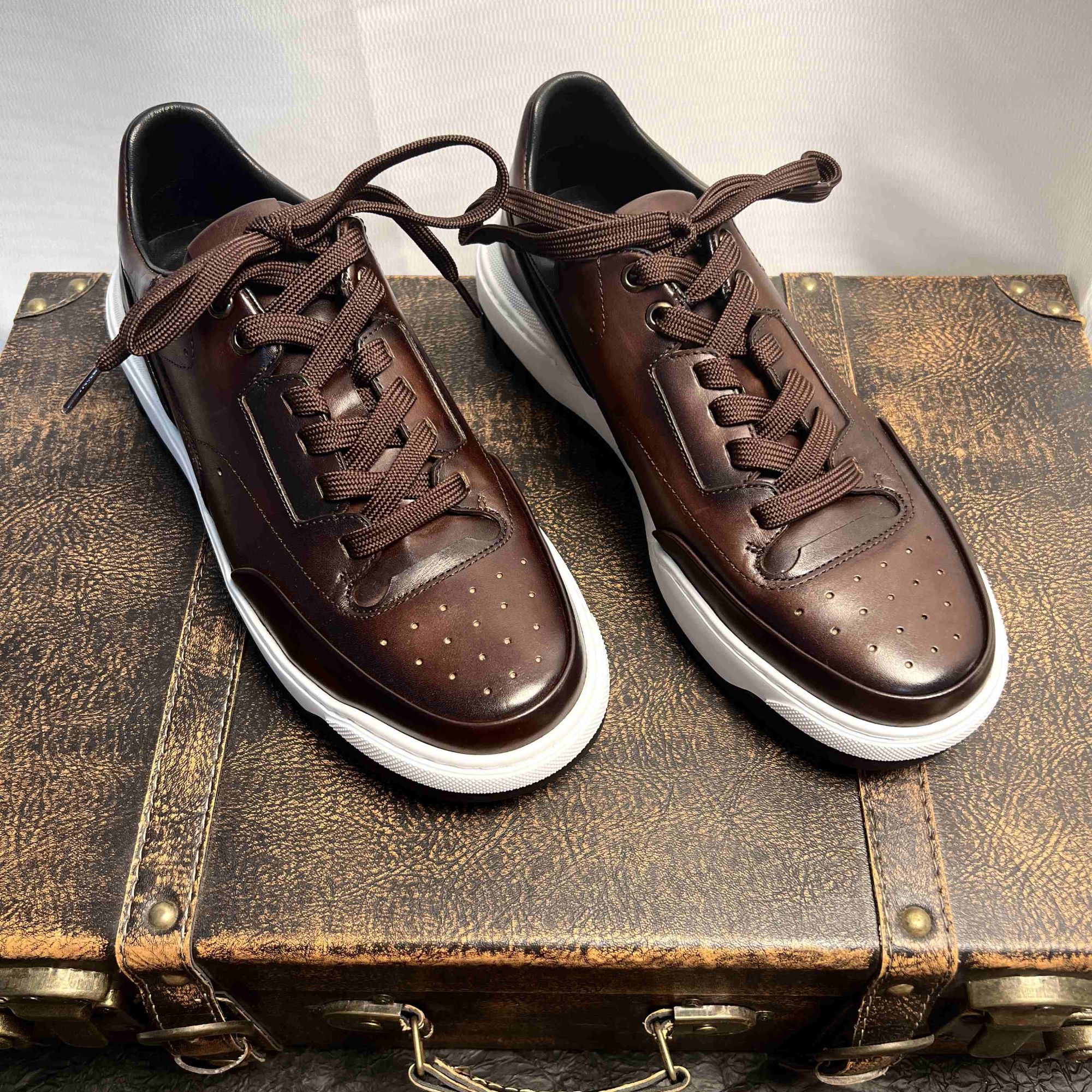 0607法国小牛皮手工改色休闲商务XL大底板鞋百搭圆头男鞋