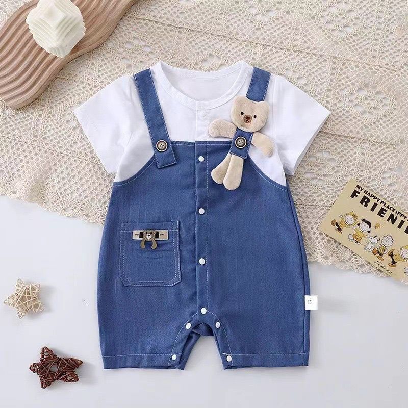 男宝宝夏天女短袖牛仔连体衣薄款婴儿衣服夏季时尚韩版初生儿哈衣