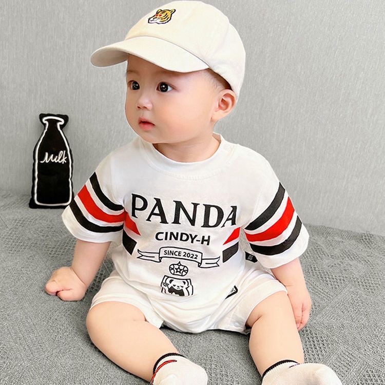 婴儿连体衣夏季薄款短袖闭裆哈衣新生儿爬服半袖男女宝宝夏装睡衣