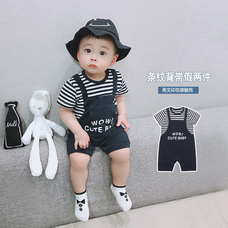 宝宝连体衣短袖儿童哈衣夏季爬服0-2岁新生儿睡衣外穿婴儿连体衣