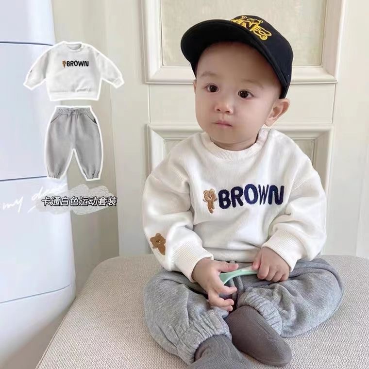 男宝宝套装春装休闲儿童春秋上衣女童洋气简约婴儿两件套卫衣裤子