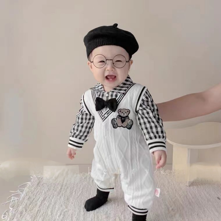 婴儿连体衣春秋装宝宝衣服学院风哈衣男婴儿外套服外衣帅气外出服