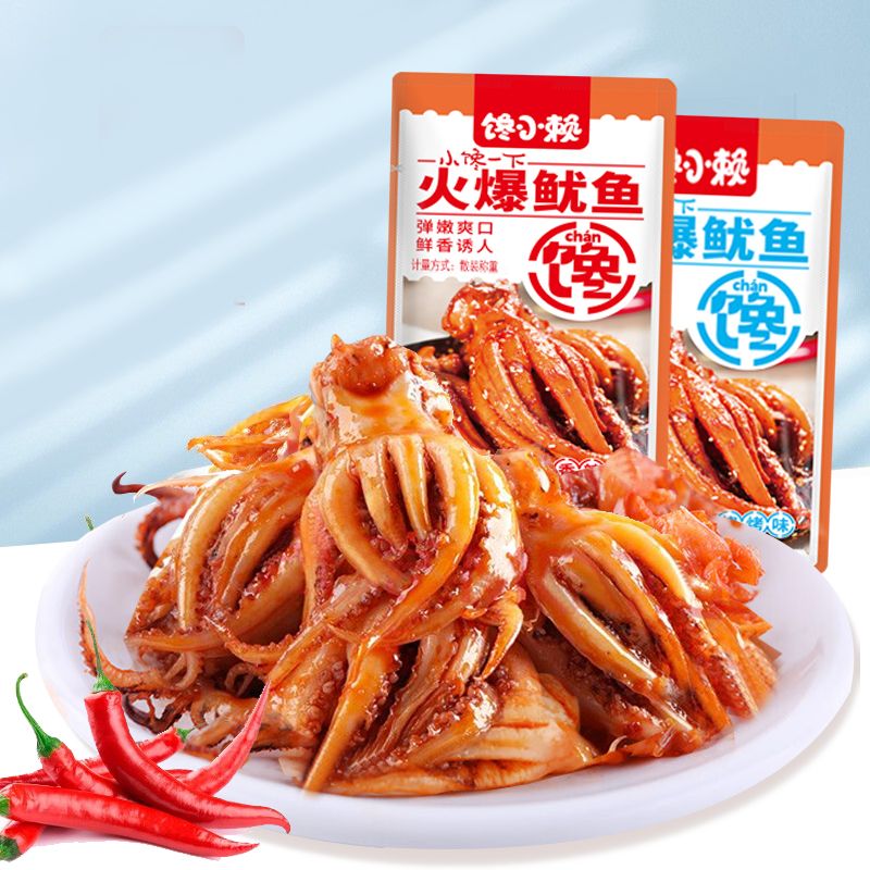 馋小赖杏鲍菇香辣鱿鱼丝即食零食网红爆款休闲零食小吃批发