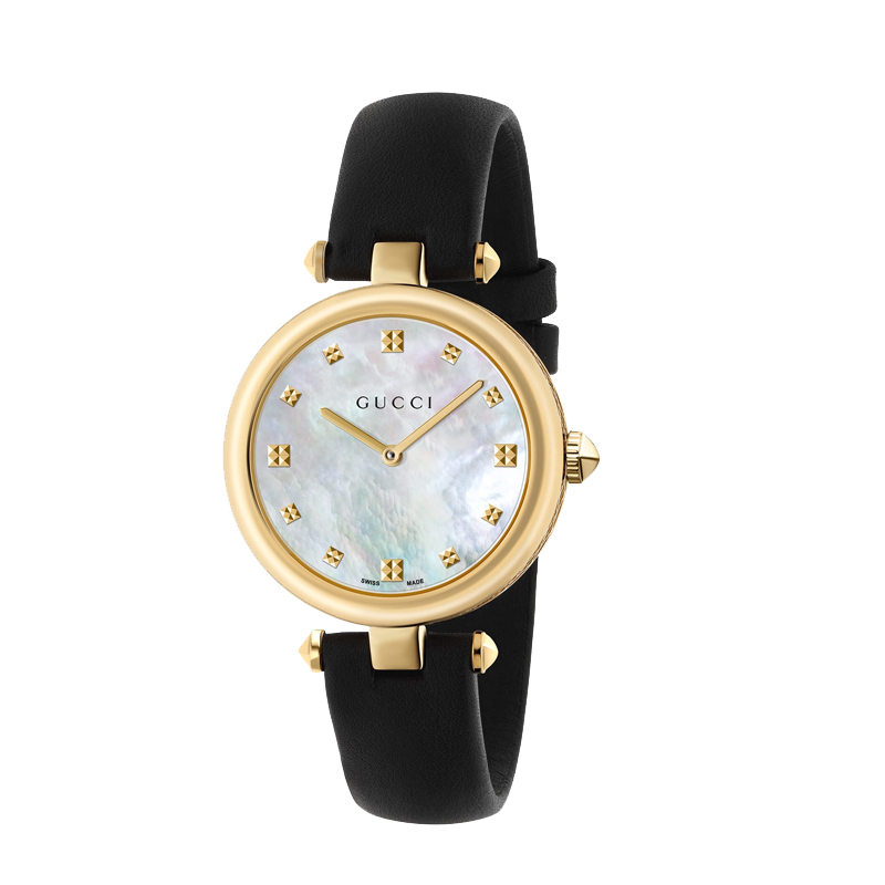 【媱嘟嘟专属】GUCCI古驰Diamantissima黑金皮革石英32盘YA141404