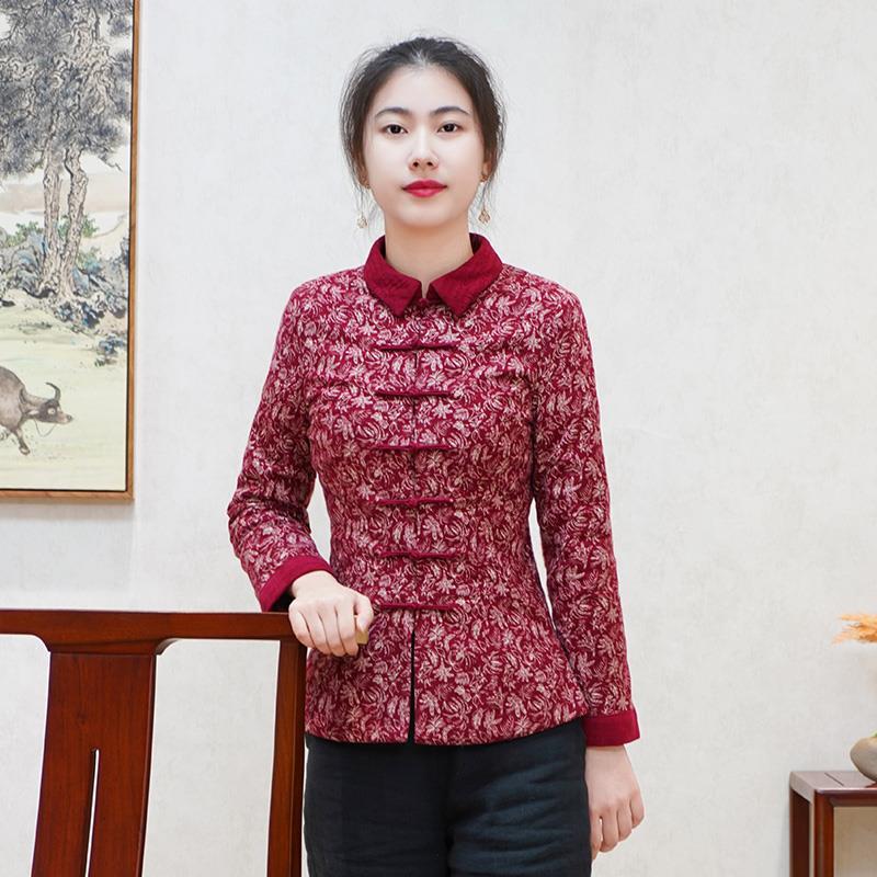 唐装女装中国风棉袄旗袍上衣加厚保暖长袖中式盘扣外套冬季新款