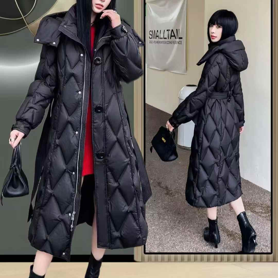 小丽推荐2025鹅绒服时尚百搭气质显瘦女士可拆卸帽长款冬季保暖